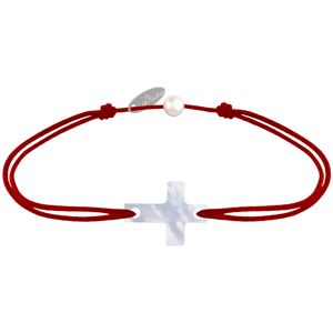 LES POULETTES BIJOUX Bracelet Lien Petite Croix en Nacre - Rouge