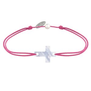 LES POULETTES BIJOUX Bracelet Lien Petite Croix en Nacre - Fuchsia