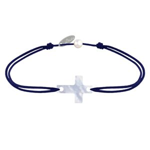 LES POULETTES BIJOUX Bracelet Lien Petite Croix en Nacre - Bleu Navy