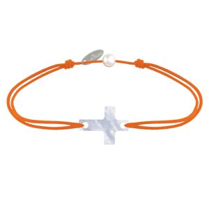 LES POULETTES BIJOUX Bracelet Lien Petite Croix en Nacre - Orange