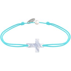 LES POULETTES BIJOUX Bracelet Lien Petite Croix en Nacre - Turquoise