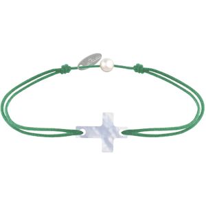 LES POULETTES BIJOUX Bracelet Lien Petite Croix en Nacre - Vert