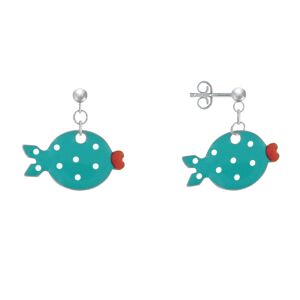 Boucles d'Oreilles Argent Petit Poisson à Pois Emaillée - Turquoise