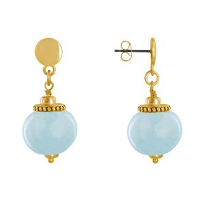 LES POULETTES BIJOUX Boucles d'Oreilles Clous Metal Dore et Grosses Perles en Ceramique - Bleu ciel
