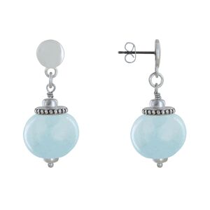 LES POULETTES BIJOUX Boucles d'Oreilles Clous Metal Argente et Grosses Perles en Ceramique - Bleu ciel