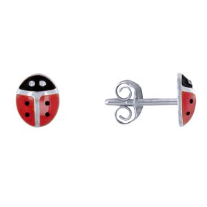 LES POULETTES BIJOUX Boucles d'Oreilles Clous Argent Coccinelle Rouge et Noire