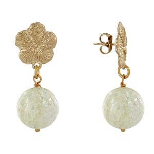 LES POULETTES BIJOUX Boucles d'Oreilles Clous Metal Dore Fleur et Perle de Nacre Facettee - Beige