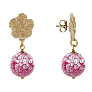 LES POULETTES BIJOUX Boucles d'Oreilles Clous Metal Dore Fleur et Perle de Nacre Facettee - Rose