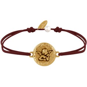 LES POULETTES BIJOUX Bracelet Lien Medaille Ronde Martelee Laiton Dore Ange Raphael - Marron fonce