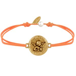 LES POULETTES BIJOUX Bracelet Lien Médaille Ronde Martelée Laiton Doré Ange Raphaël - Orange