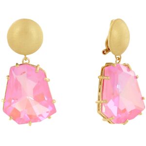 LES POULETTES BIJOUX Boucles d'Oreilles Clip Gaufre Metal Dore et Gros Strass - Rose