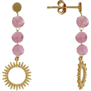 LES POULETTES BIJOUX Boucles d'Oreilles Plaqué Or Soleil de Billes Ajouré et Perles Facettées Tourmaline Rose