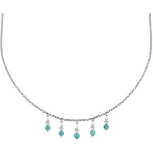 LES POULETTES BIJOUX Collier Chaine Argent Breloques Cinq Perles de Larimar Facettées Anneaux et Perles Argent