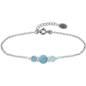 LES POULETTES BIJOUX Bracelet Chaine Argent Trois Perles de Larimar Anneaux de Billes Argent