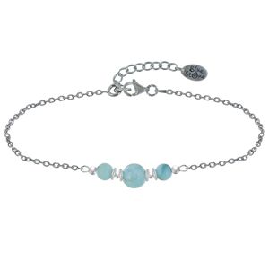 LES POULETTES BIJOUX Bracelet Chaine Argent Trois Perles de Larimar Anneaux et Perles Argent