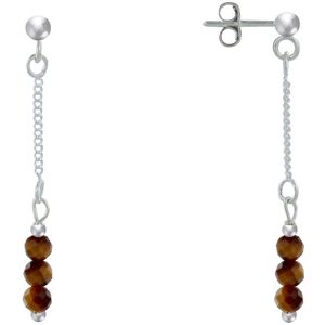 LES POULETTES BIJOUX Boucles d'Oreilles Argent Chainette 3 Perles Facettees d'Oeil de Tigre