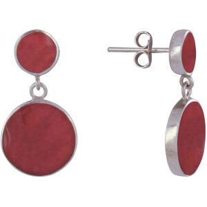 LES POULETTES BIJOUX Boucles d'Oreilles Clous Argent et Deux Pastilles Couleur Corail