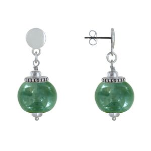 LES POULETTES BIJOUX Boucles d'Oreilles Clous Metal Argente et Grosses Perles en Ceramique - Vert Fonce