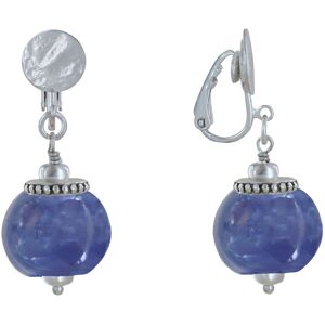 LES POULETTES BIJOUX Boucles d'Oreilles Clip Metal Argente et Grosses Perles en Ceramique - Bleu Navy