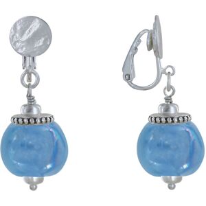 LES POULETTES BIJOUX Boucles d'Oreilles Clip Metal Argente et Grosses Perles en Ceramique - Turquoise