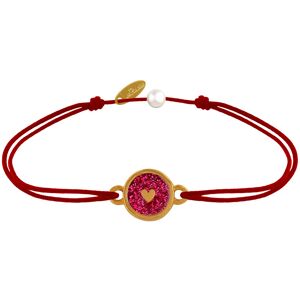 LES POULETTES BIJOUX Bracelet Lien Médaille Laiton Doré Ronde Coeur Emaillée Rouge Pailletée - Rouge