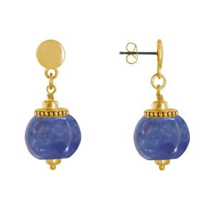 LES POULETTES BIJOUX Boucles d'Oreilles Clous Metal Dore et Grosses Perles en Ceramique - Bleu Navy