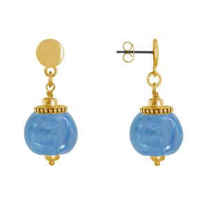LES POULETTES BIJOUX Boucles d'Oreilles Clous Metal Dore et Grosses Perles en Ceramique - Turquoise