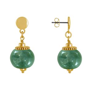 LES POULETTES BIJOUX Boucles d'Oreilles Clous Metal Dore et Grosses Perles en Ceramique - Vert Fonce