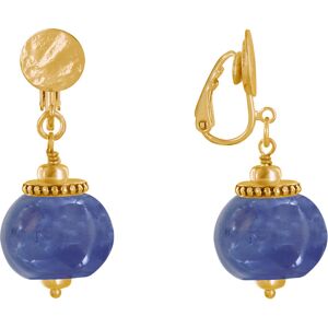 LES POULETTES BIJOUX Boucles d'Oreilles Clip Metal Dore et Grosses Perles en Ceramique - Bleu Navy