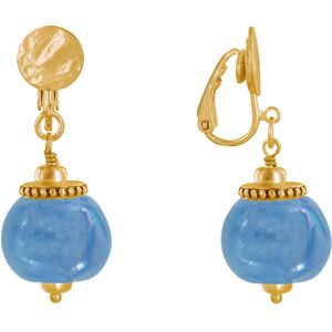 LES POULETTES BIJOUX Boucles d'Oreilles Clip Metal Dore et Grosses Perles en Ceramique - Turquoise