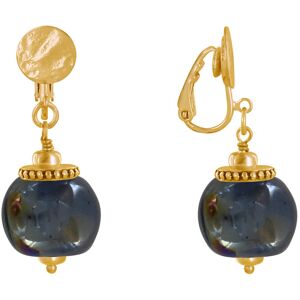 LES POULETTES BIJOUX Boucles d'Oreilles Clip Metal Dore et Grosses Perles en Ceramique - Noir