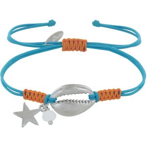 LES POULETTES BIJOUX Bracelet Lien Bicolore Coquillage et Etoile Laiton Argente Perle Facettee Blanche - Turquoise