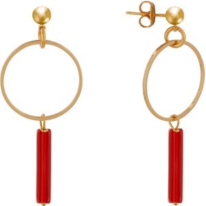 LES POULETTES BIJOUX Boucles d'Oreilles Dore Cercle et Perle Rectangulaire Brillante - Rouge Profond