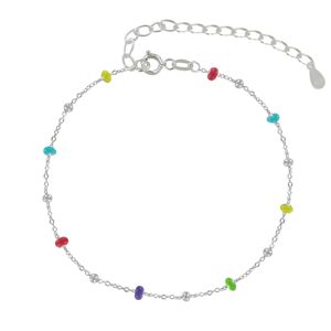 LES POULETTES BIJOUX Bracelet Argent Perles Émaillees Arc En Ciel et Perles Argent - Petite Taille