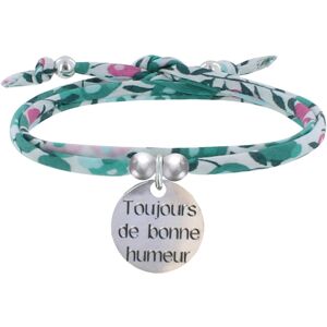 LES POULETTES BIJOUX Bracelet Double Tour Lien Liberty et Medaille Toujours de Bonne Humeur Argent - Vert