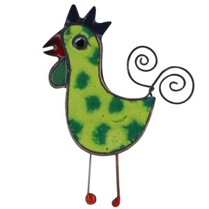 LES POULETTES BIJOUX Broche Coq Émaillee Vert Clair a Pois Vert