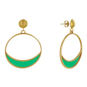 LES POULETTES BIJOUX Boucles d'Oreilles Clous Metal Dore Cercle et Croissant de Lune Translucide Colore - Vert