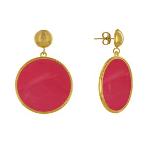 LES POULETTES BIJOUX Boucles d'Oreilles Clous Metal Dore Cercle Colore Translucide - Rouge