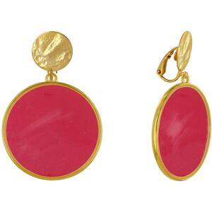 LES POULETTES BIJOUX Boucles d'Oreilles Clip Metal Dore Cercle Colore Translucide - Rouge