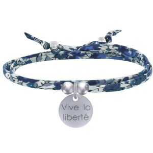 LES POULETTES BIJOUX Bracelet Double Tour Lien Liberty et Medaille Vive la Liberte Argent - Bleu Navy