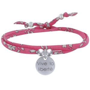 LES POULETTES BIJOUX Bracelet Double Tour Lien Liberty et Medaille Vive la Liberte Argent - Fuchsia