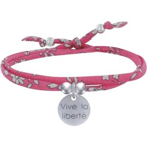 LES POULETTES BIJOUX Bracelet Double Tour Lien Liberty et Médaille Vive la Liberté Argent - Fuchsia