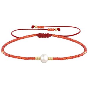 LES POULETTES BIJOUX Bracelet Lien Perle d'Eau Douce Blanche et Petites Perles Brillantes - Rouge