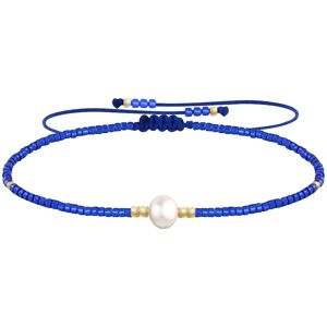 LES POULETTES BIJOUX Bracelet Lien Perle d'Eau Douce Blanche et Petites Perles Brillantes - Bleu