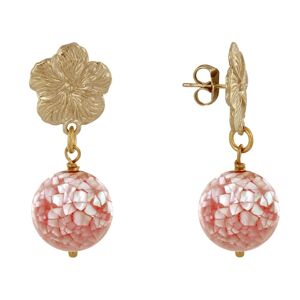 LES POULETTES BIJOUX Boucles d'Oreilles Clous Metal Dore Fleur et Perle de Nacre Facettee - Rouge
