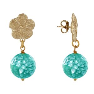 LES POULETTES BIJOUX Boucles d'Oreilles Clous Metal Dore Fleur et Perle de Nacre Facettee - Turquoise