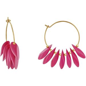 LES POULETTES BIJOUX Boucles d'Oreilles Creoles en Acier Petales en Bois - Fuchsia