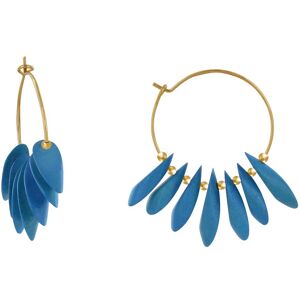 LES POULETTES BIJOUX Boucles d'Oreilles Creoles en Acier Petales en Bois - Bleu