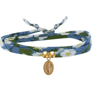 LES POULETTES BIJOUX Bracelet Double Tour Lien Liberty et Petite Medaille Vierge Miraculeuse Plaque Or - Bleu