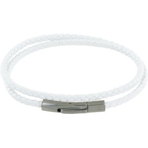 LES POULETTES BIJOUX Bracelet Femme Double Tour Cuir Tresse Rond pour Poignet de 18cm - Blanc